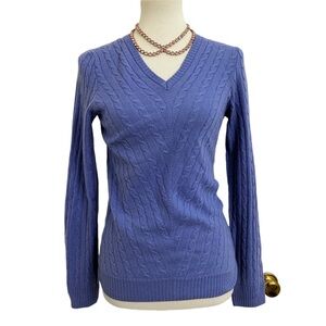 Lilly Pulitzer Cashmere Purple Blue Cable Knit V Neck Sweater Size Small